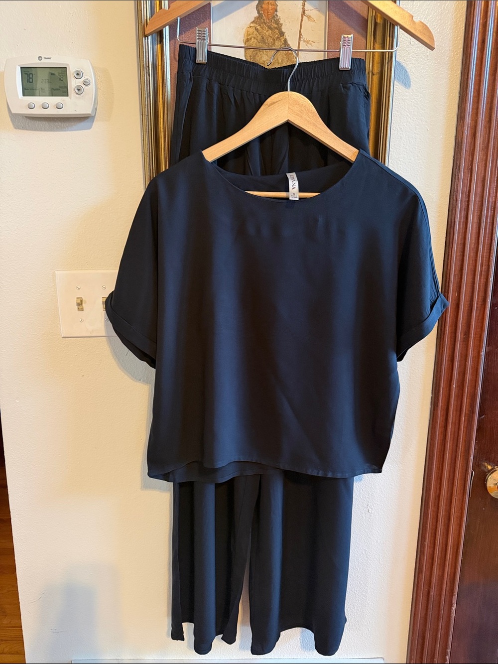 Zenana Outfitters Woven Short Sleeve & Long Pants Set